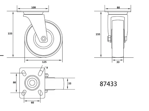 Vorel ipari kerék forgó 125 mm 100 kg szürke