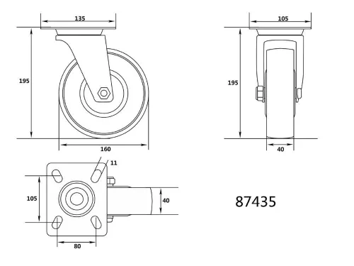 Vorel ipari kerék forgó 160 mm 130 kg szürke