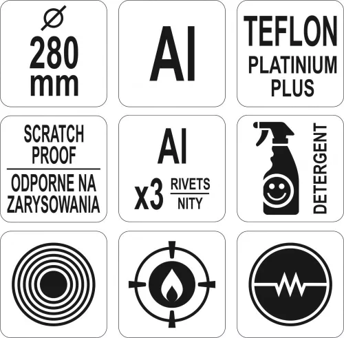 Yato Gastro alumínium serpenyő 280 mm indukciós, teflon bevonattal
