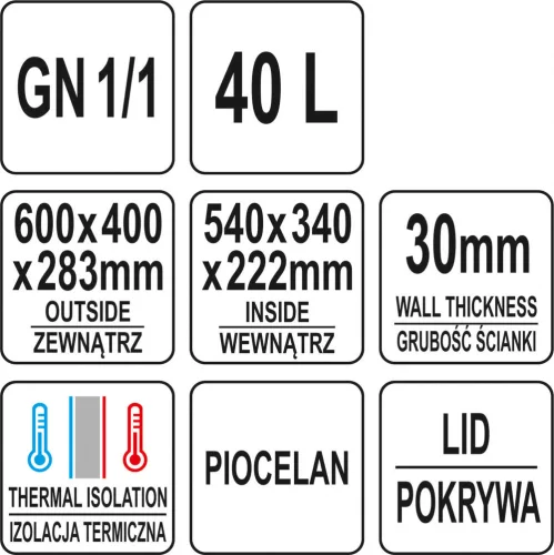 Yato Gastro gn 1/1 thermoláda 40l 60x40x22cm