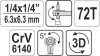 Yato racsnis forgó fejes hajtószár 1/4" 72T 115 mm