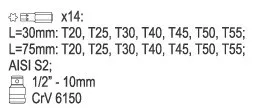 Yato torx 15 részes bit készlet, 30/75 mm - 1/2 col