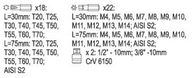 Yato torx bit készlet 42 részes (1/2" T20-T70+RIBE)