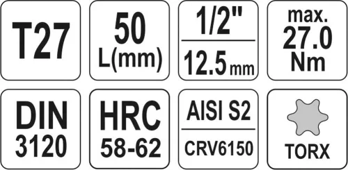 Yato torx 27 bithegy dugófejjel, 1/2 col - CrV