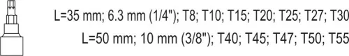 Yato torx Biztonsági bithegy dugófejjel, 37; 48 mm - 1/4; 3/8 col - 12 részes készlet