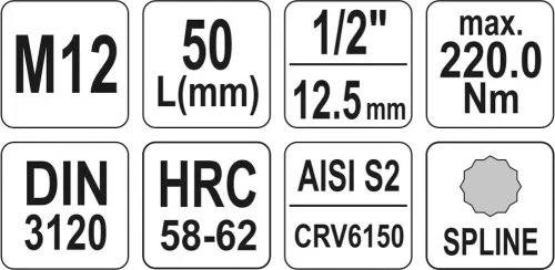 Yato spline bithegy dugófejjel, 1/2 col - CrV - M12