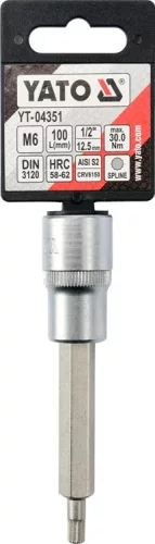 Yato spline bithegy dugófejjel, 1/2 col - CrV - hosszított - M6