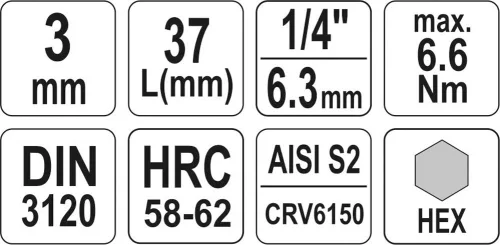 Yato imbusz bithegydugófejjel, 3 mm - 1/4 col - CrV