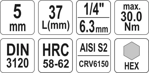Yato imbusz bithegydugófejjel, 5 mm - 1/4 col - CrV