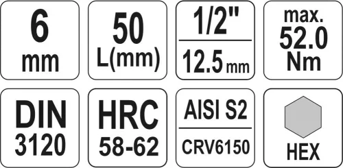 Yato imbusz bithegy dugófejjel, 6 mm - 1/2 col - CrV