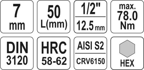 Yato imbusz bithegy dugófejjel, 7 mm - 1/2 col - CrV