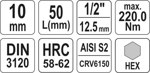Yato imbusz bithegy dugófejjel, 10 mm - 1/2 col - CrV