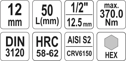 Yato imbusz bithegy dugófejjel, 12 mm - 1/2 col - CrV