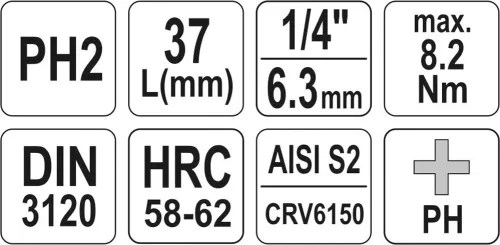 Yato bithegy dugófejjel, 1/4 col - CrV - PH2