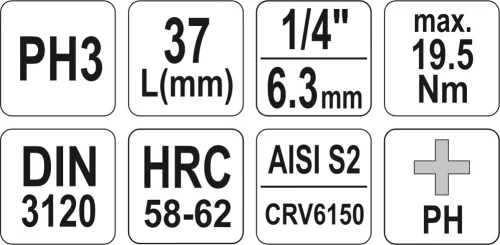Yato bithegy dugófejjel, 1/4 col - CrV - PH3