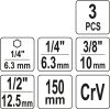 Yato dugókulcs adapter készlet 3 részes 1/4" Hex 1/4", 3/8", 1/2" négyszög CrV