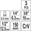 Yato dugókulcs adapter készlet 3 részes 1/4" Hex 1/4", 3/8", 1/2" négyszög CrV