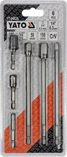 Yato dugókulcs adapter készlet 6 részes 1/4" Hex 1/4", 3/8", 1/2" négyszög CrV