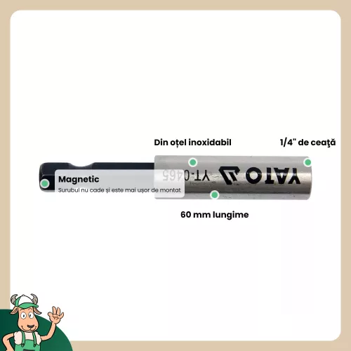 Yato inox mágneses bithegy-tartó, 60 mm - 1/4 col