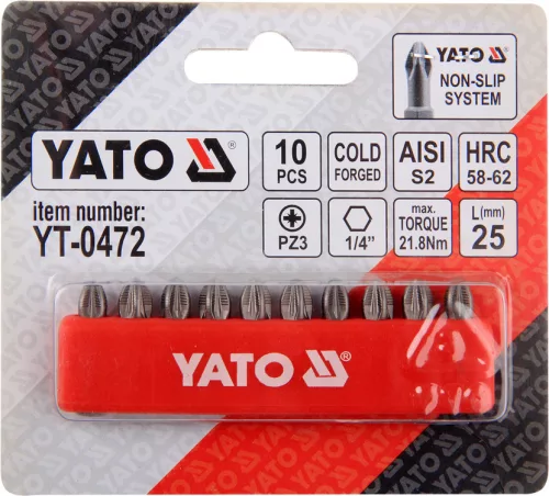Yato bithegy készlet 10 részes PZ3 x 25 mm