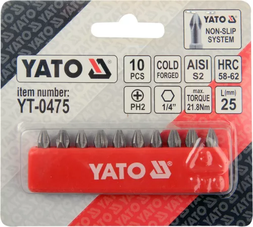 Yato bithegy készlet 10 részes PH2 x 25 mm