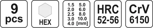 Yato imbuszkulcs készlet 9 részes 1,5-10 mm CrV