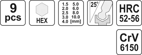 Yato gömbfejű imbuszkulcs készlet 9 részes 1,5-10 mm CrV
