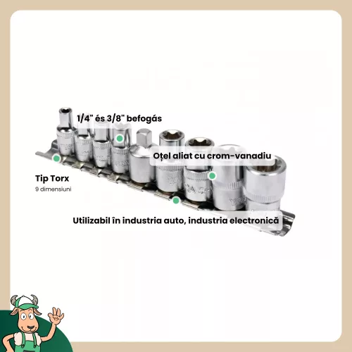 Yato dugókulcs készlet 9 részes külső Torx 1/4", 3/8" CrV