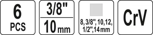 Yato olajleeresztő kulcs készlet 6 részes 3/8", 1/2", 8 mm, 10 mm, 12 mm, 14 mm 3/8" CrV