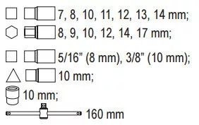 Yato olajleeresztő kulcs készlet 18 részes 5/16"-3/8", 8 mm,10 mm, 7-14 mm, 10 mm, 8-17 mm 3/8" C