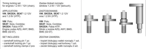 Yato vezérlés rögzítő készlet 4 részes (benzin) VW Skoda Seat