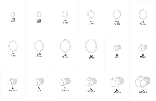 Yato olajteknő rézcsavar és alátét készlet 534 részes