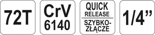 Yato racsnis hajtószár 1/4" 155 mm 72T hajlított szár CrV
