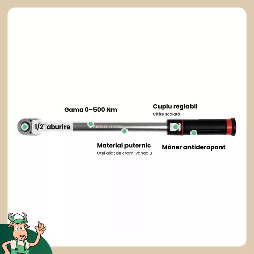 Yato nyomatékkulcs 3/4" 0-500 Nm CrV