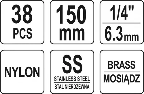 Yato hengerfej tisztító kefe készlet 38 részes 8-19 mm