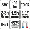 Yato akkus LED lámpa multifunkciós 100 lm (akku + töltő)