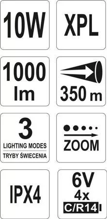 Yato elemes LED zseblámpa 1000 lumen XP-L CREE 10 W 4 x R14