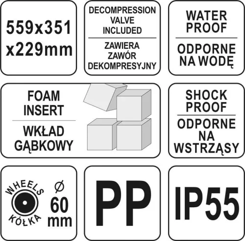 Yato kerekes szerszámkoffer habszivacs betéttel 569 x 351 x 229 mm