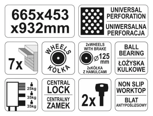 Yato üres szerszámkocsi 7 fiókos