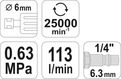 Yato pneumatikus egyenes csiszoló 1/4"