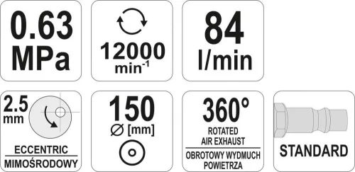 Yato pneumatikus excenter csiszológép könnyített 150 mm
