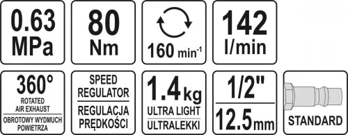 Yato racsnis légkulcs könnyített 1/2 col 80Nm