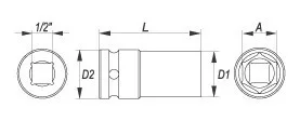 Yato gépi hosszú dugókulcs 1/2" 10 mm CrMo
