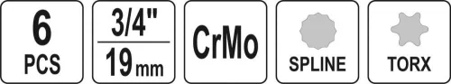 Yato gépi bit dugókulcs készlet 6 részes Torx és Spline 3/4" CrMo