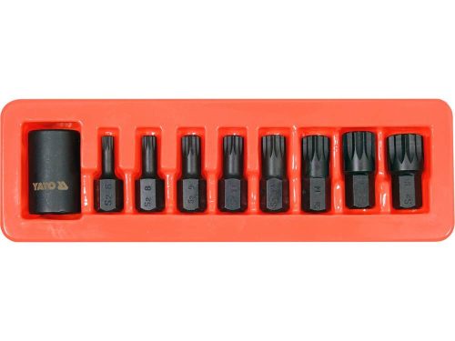 Yato gépi spline bit készlet 9 részes 1/2" M6-M18 mm dugókulcs adapterrel