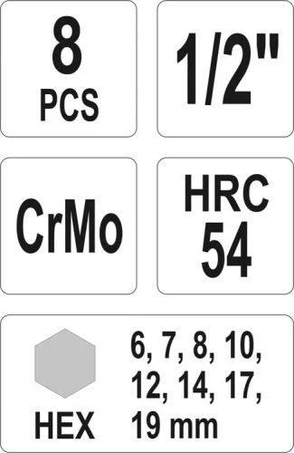 Yato gépi hosszú bit dugókulcs készlet 8 részes Imbusz 1/2" 6-19 mm CrMo