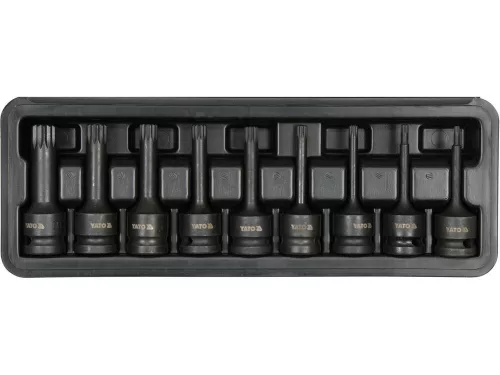 Yato gépi hosszú bit dugókulcs készlet 9 részes Spline 1/2" M4-M16 CrMo