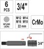 Yato gépi bit dugókulcs készlet 6 részes Spline 3/4" M12-M18 CrMo