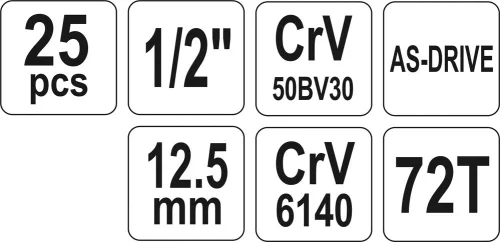 Yato dugókulcs készlet 25 részes 1/2" 10-32 mm CrV