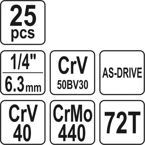 Yato dugókulcs készlet 25 részes 1/4" 3,5-14 mm CrV